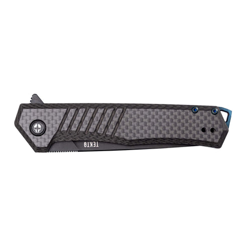 TEKTO F1 Alpha ナイフ Carbon Fiber // Blue Accents 折り畳み状態