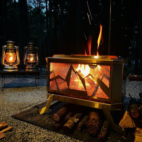 GGUBUS Full Stainless Dual Stove メッシュパネルから見える美しい焚き火の様子